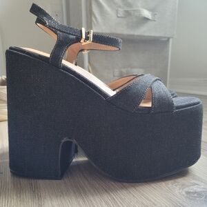 BRAND NEW BLACK DENIM DOLLS KILL PLATFORM HEELS